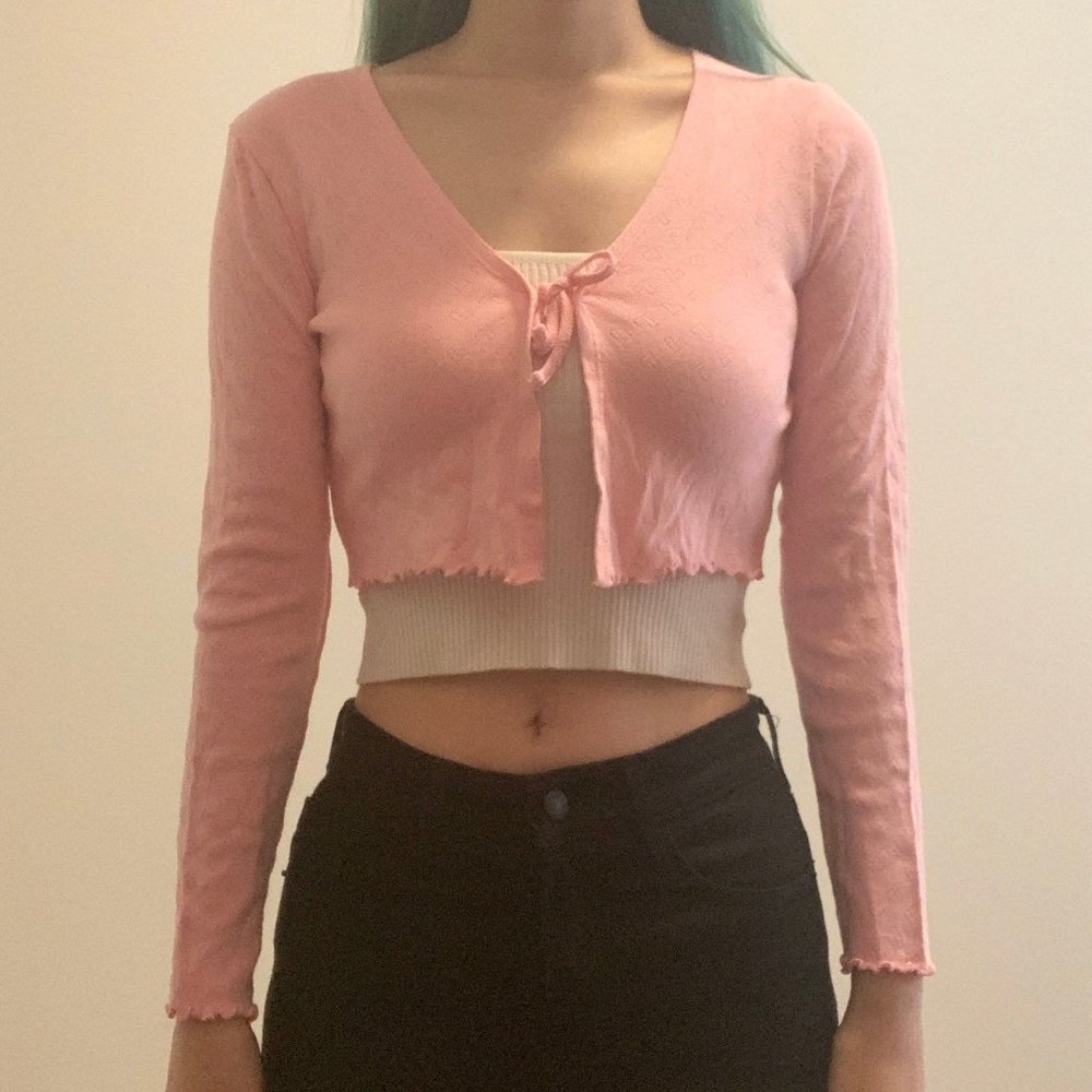 ASOS Miss Selfridge Pink Heart Crop Cardigan Top Balletcore Coquette Princess 0